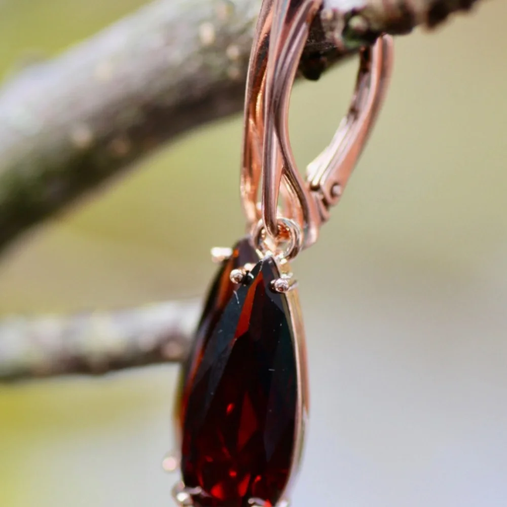 Sold❌️New Red Garnet Earrings 18k Rose Gold Vermeil , January Birthstone - Picture 9 of 12